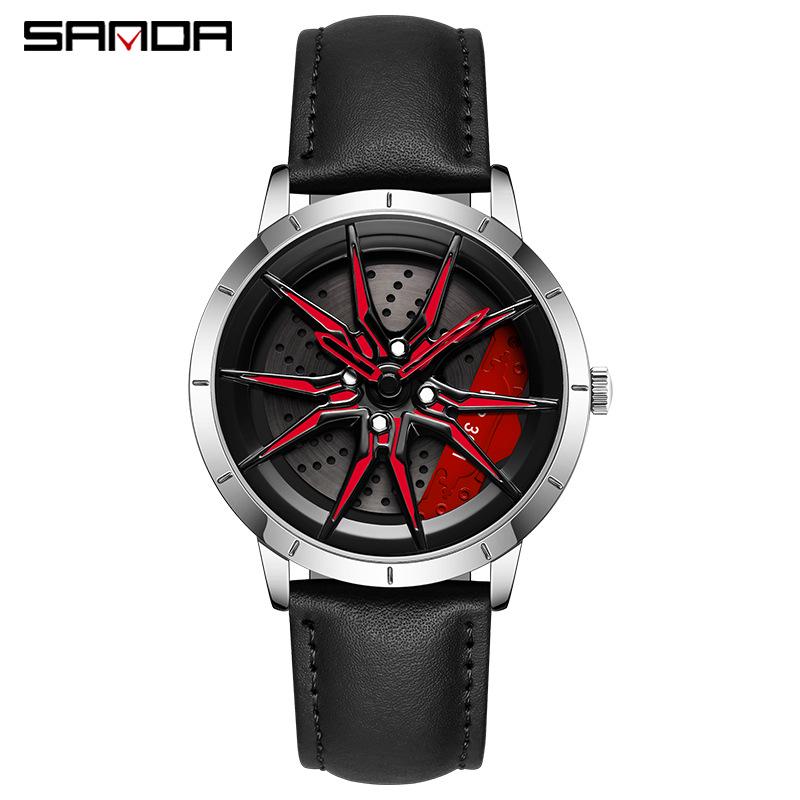 Sanda Men's Racing Concept Quartz Watch with 3D Hollow Dial and Rotating Waterproof Design