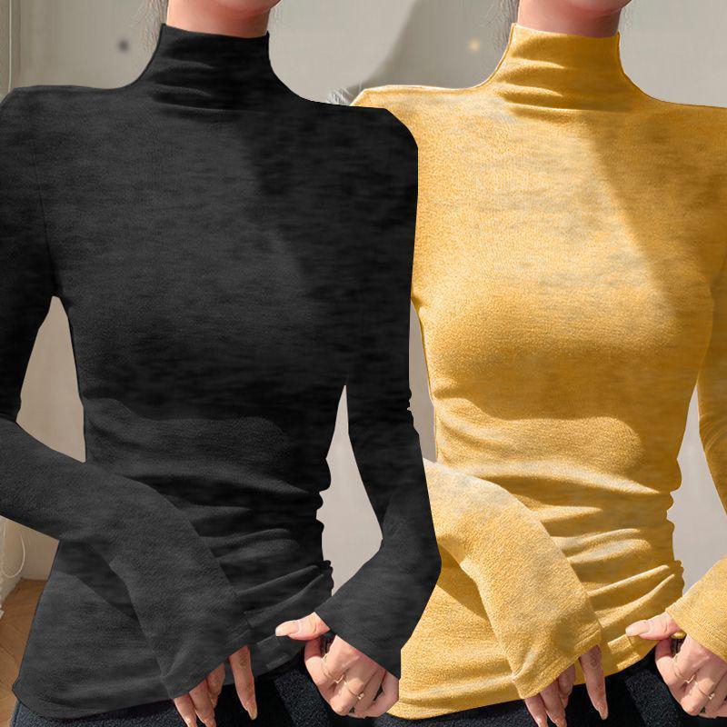 Chic Slim-fit High-neck Long-sleeve Base Layer: Solid Color, Flattering, Versatile Autumn/Winter Top