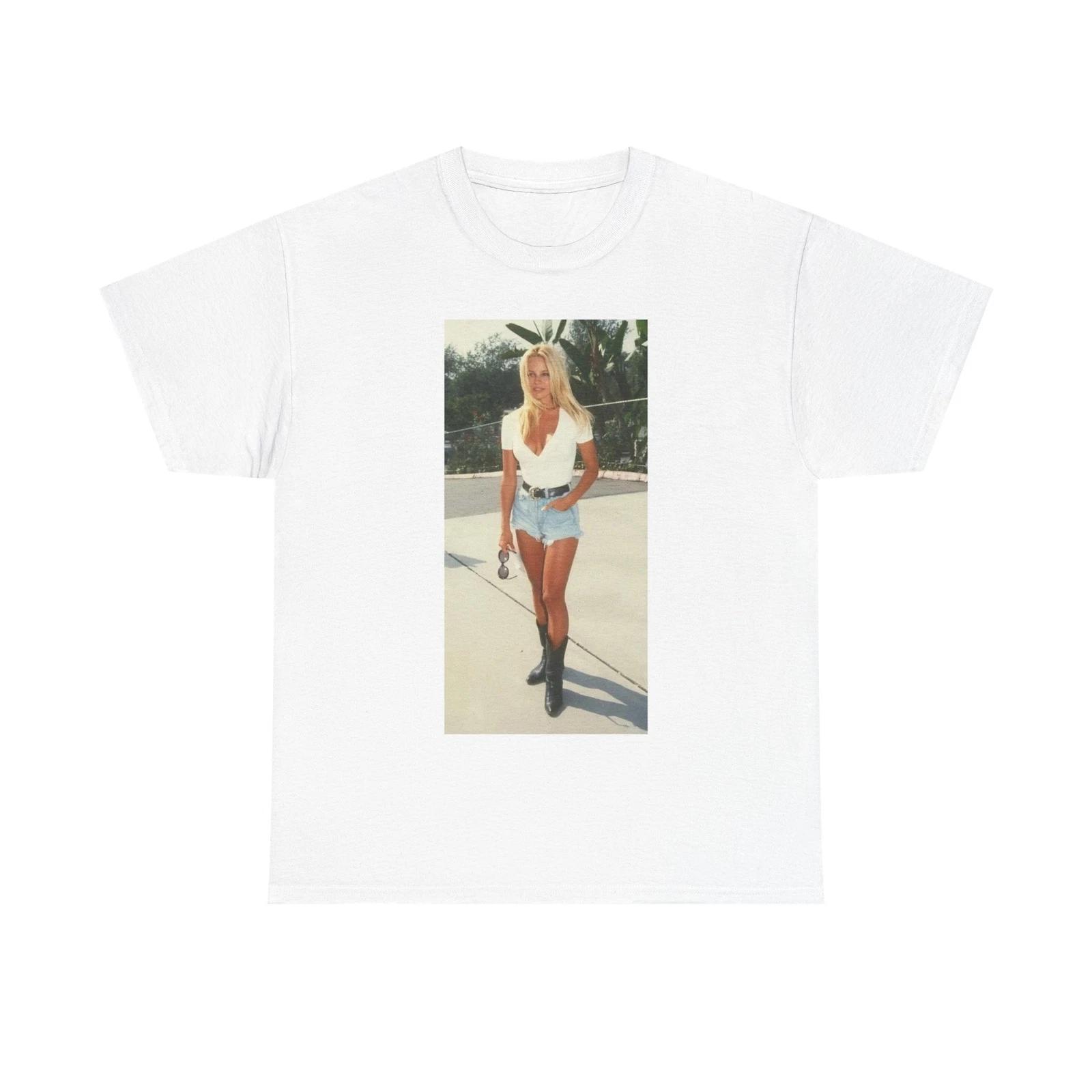 Men s and Women s T-shirts Pam Anderson playboy baywatch boots vintage blonde Heavy Cotton Tee XXXXL