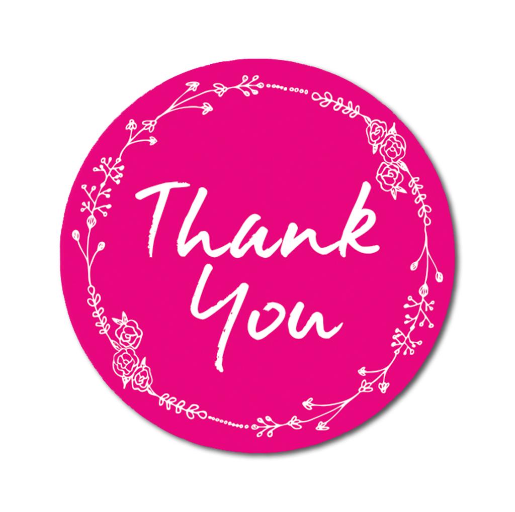 Darling Souvenir 1.6 Inches Round Rose Hand Draw Floral Wreath Black Thank You Stickers-45