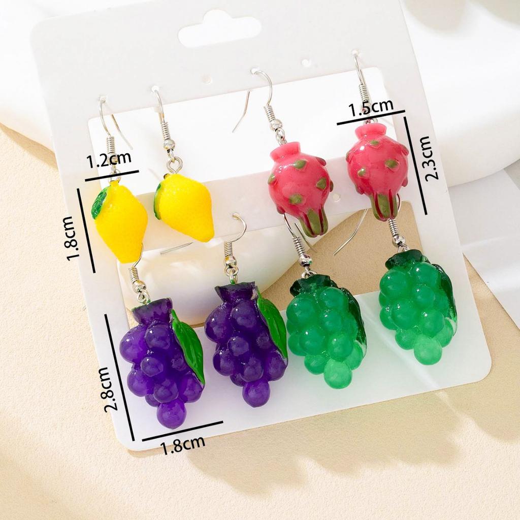 1 Pair of Simulated Three-dimensional Fruit Earrings, Earrings, Lemon Dragon Fruit Grape Qingti, Cute Vacation for Friends