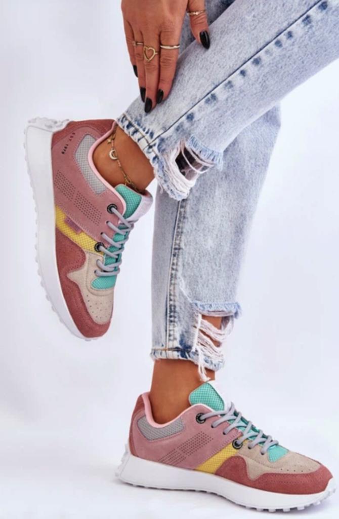 Big Star LL274422 women's shoes pink and mint suede sports sneakers