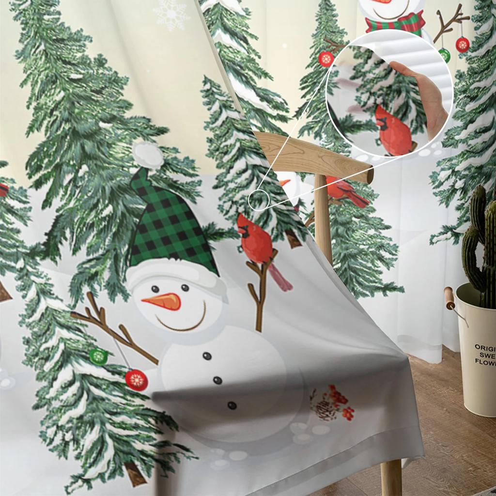 Christmas Snowman Snowflake Sheer Curtains for Living Room Decoration Window Curtains Kitchen Tulle Voile Curtains
