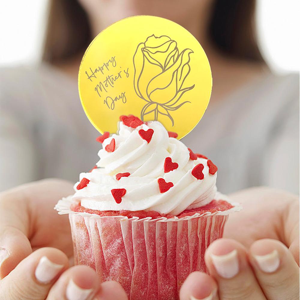 10pcs Happy Mother's Day Rose Cupcake Toppers for Mother's Day Cake Dessert Baking DIY Decoration Supplies