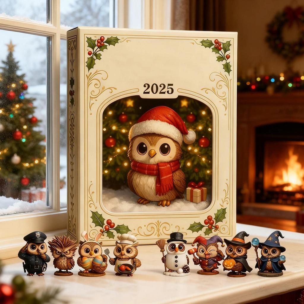 2025 Christmas Countdown Calendar 2D Acrylic Owl Ornament 24 Days Countdown Calendar for Xmas Navidad Party Supplies