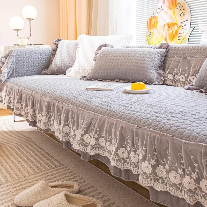 Off-white Cotton Sofa Cushion Fixed Non-slip Pure Cotton Four-season Universal Fabric Sofa Cover Cloth Towel Seat Cushion