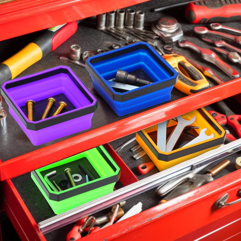 1Pcs Silicone Bowl Tool Part Storage Box Organizer 4.5Inch Collapsible Magnetic Screw Tray For Plumber Carpenters
