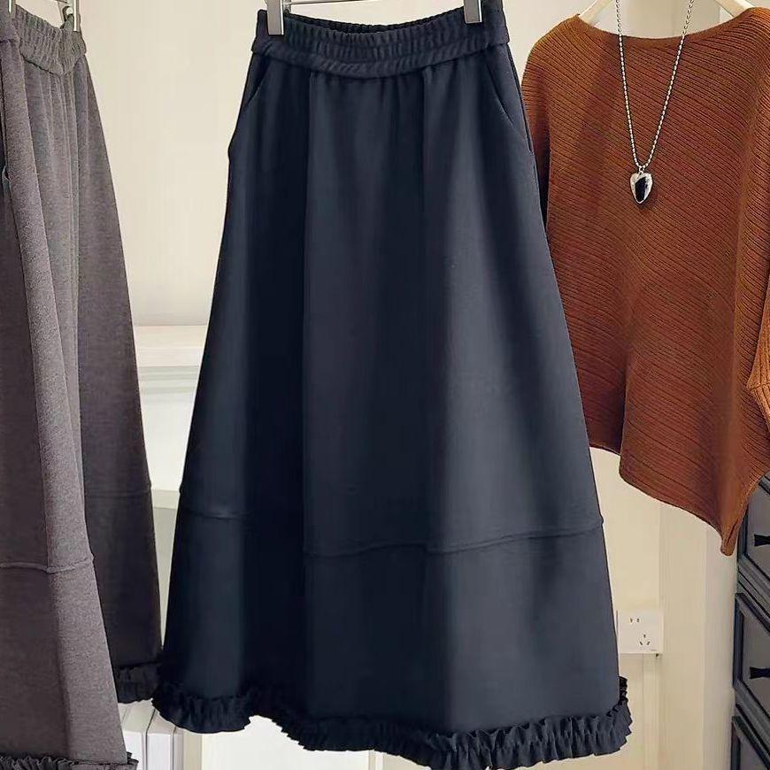 Women s Autumn/Winter High Waist A-Line Patchwork Wool Skirt S (80-95 jin)