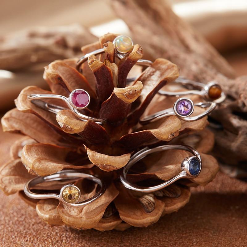 Womens Natural Amethyst Citrine Garnet Ring Geometric Jewelry