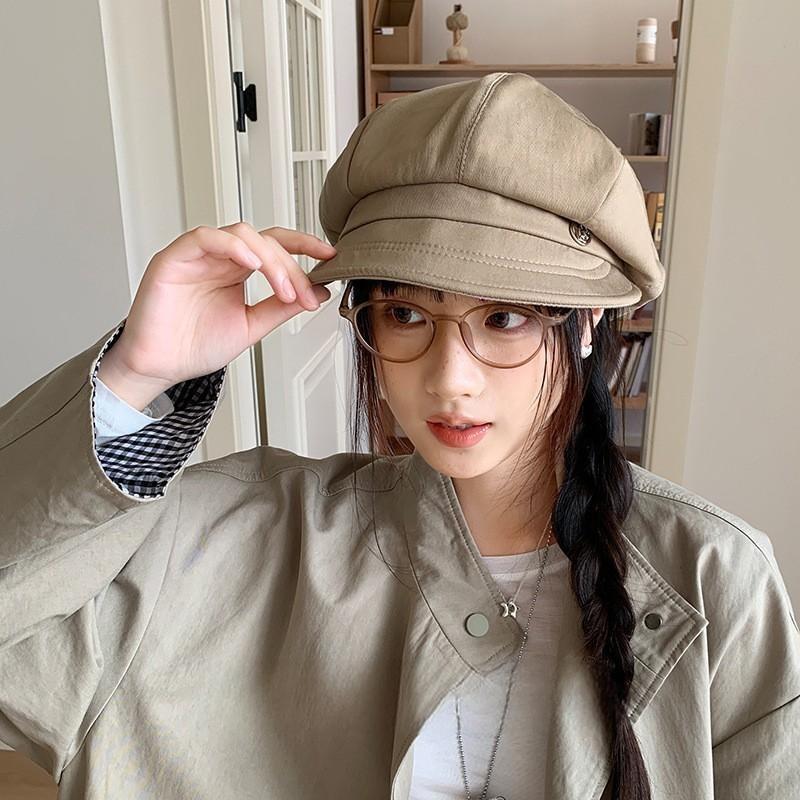 25 Early autumn new British retro octagonal hat women's big head circumference showing face small newsboy hat