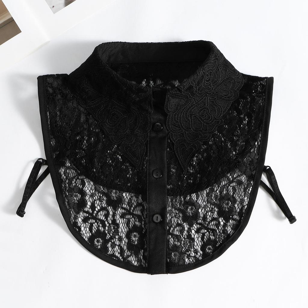 Fashion Floral Lace Front Tie Fake Collar For Women White Stand Detachable Collar Girls Vintage Clothing Accessory Blouse Collar