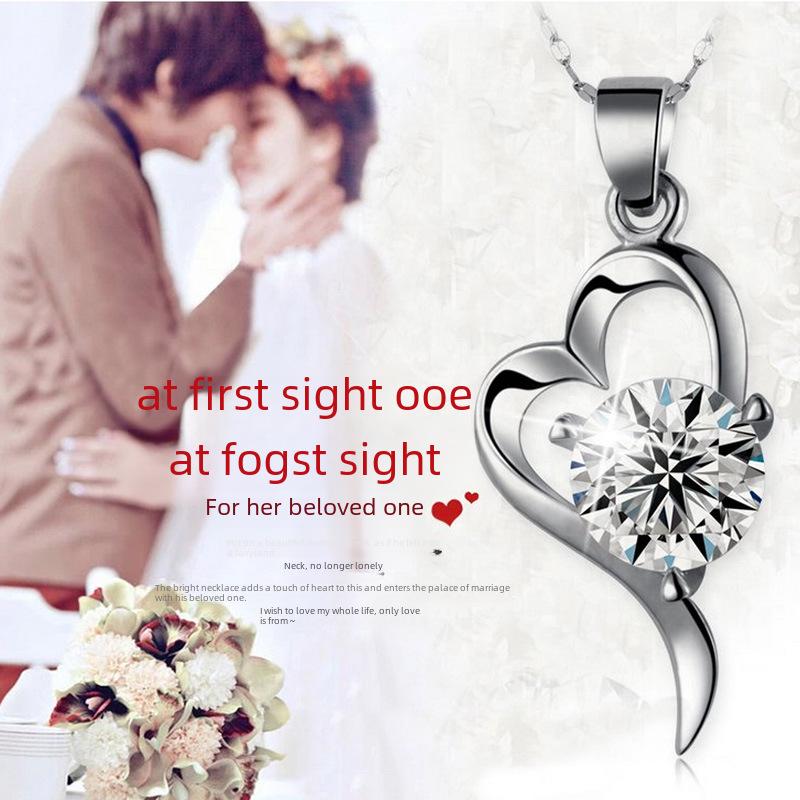 Weihua Women's Silver-Plated Necklace – Korean Fashion Love At First Sight Pendant