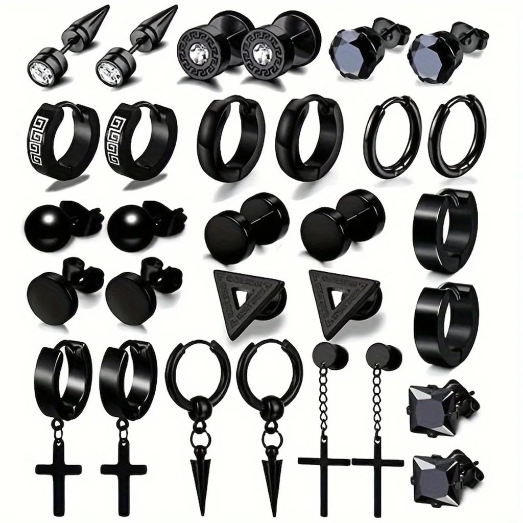 30pcs 316L Stainless Steel Cross Stud Earrings Set for Men Women,Tragus Spiral Ear Cartilage Hypoallergenic Piercing Jewelry