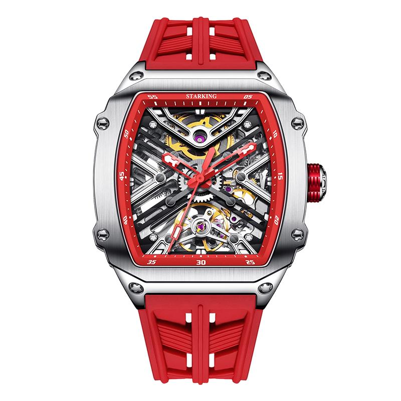 STARKING Men's Waterproof Sports Mechanical Watches Wear-resistant Silicone Strap Automatic Watch Luminous Tonneau Luxury Watch