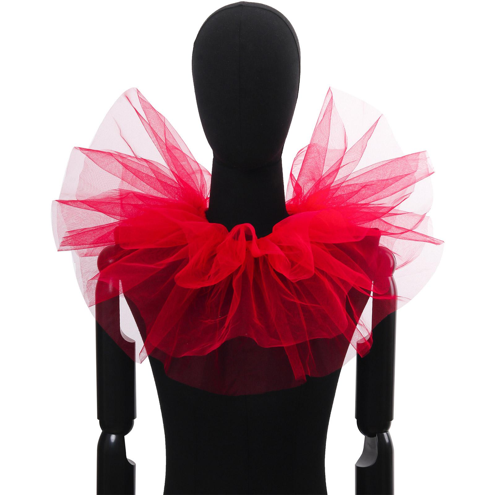 Воротник-рюш в елизаветинском стиле, воротник из тюля в викторианском стиле для вечеринки в честь Хэллоуина и косплея, воротник-клоун для маскарада красный