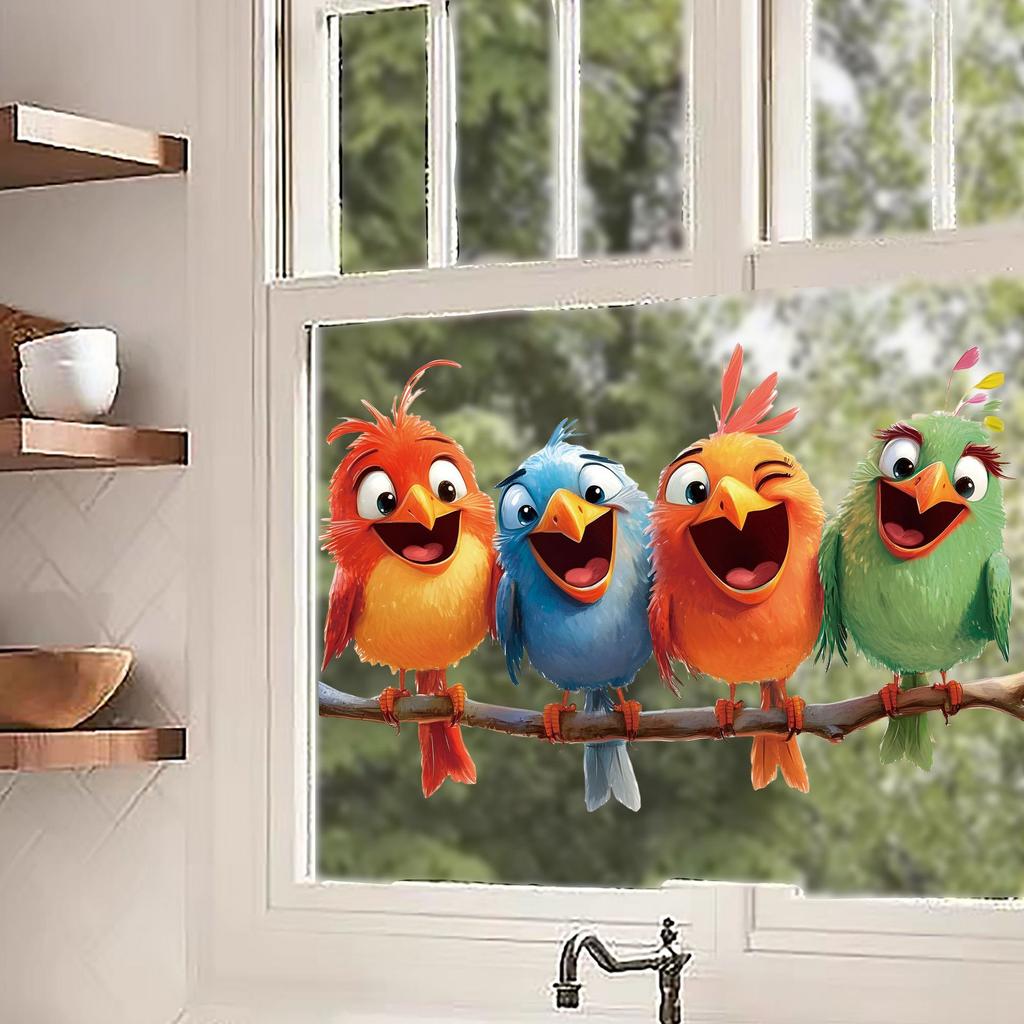 Playful Bird Static Cling Window Sticker Removable Self-Adhesive for Bedroom Living Room Glass Home Decor Art
