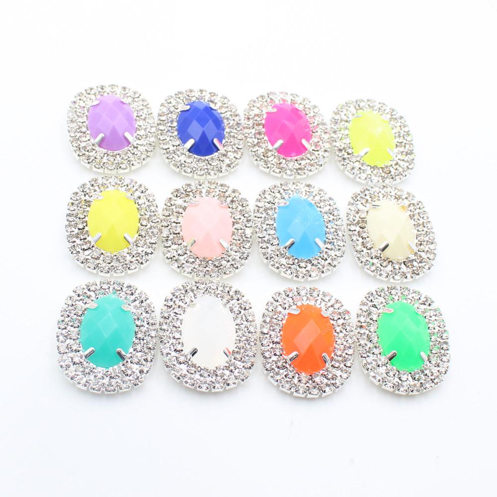 10 pieces of 23 * 28mm double row oval flat crystal four hole sewn rhinestone buttons DIY clothing hair clip decoration accessor