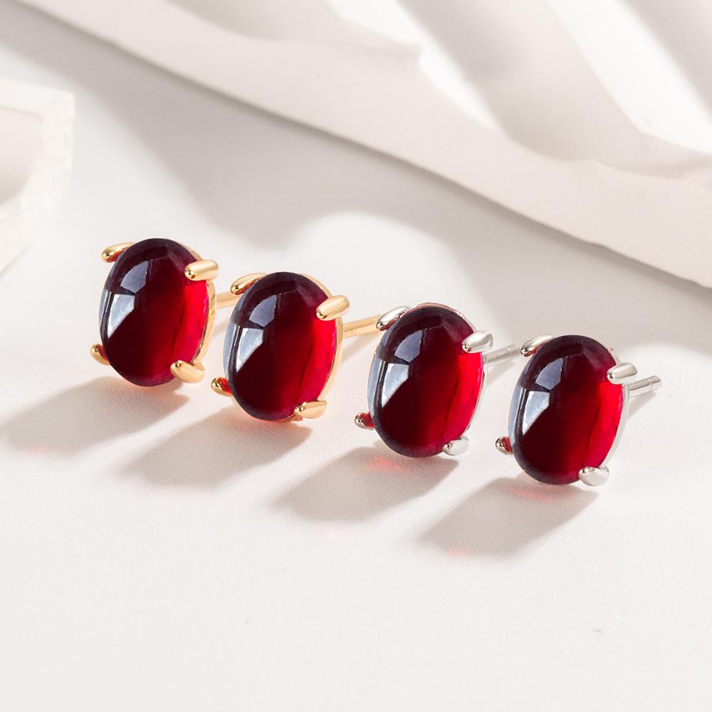 Rote ovale Ohrringe für Damen, Ins, Spezialinteresse, Design, kaltes Gefühl, einfache, geometrische ovale Ohrringe zum Pendeln