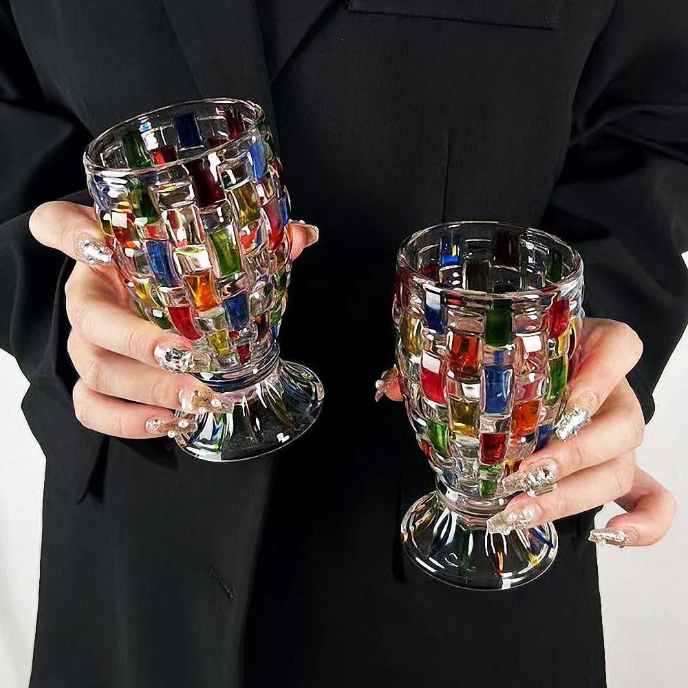Hand Painted Colorful Juice Glasses 7 Oz Glass Cups,Beverage Water Tumblers for Juice, Whiskey, Cocktails, Iced Tea