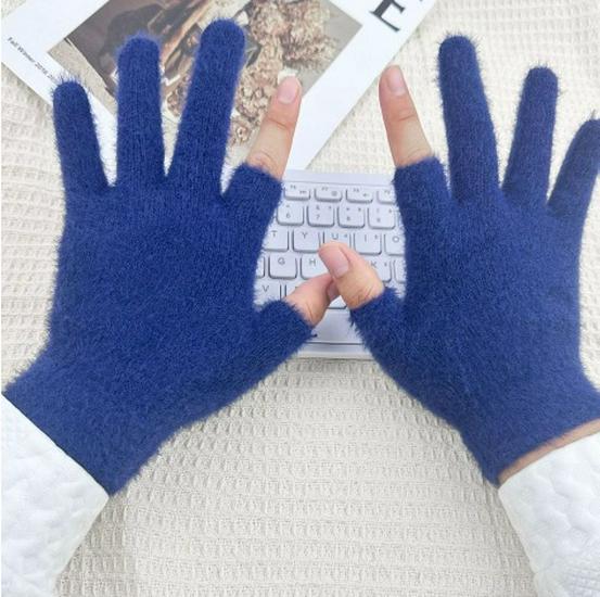 Student-Style Plush Touchscreen Fingerless Gloves for Autumn/Winter