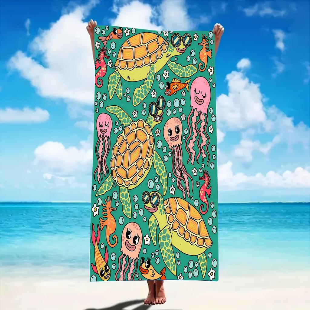 1 Stück Strandtuch Mikrofaser Bunt mit Meereskreaturen-Print Strandtuch Sommer Spaß Stilvoll & Saugfähig für den Sommer Groß Schnelltrocknend