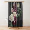 Cortina de ducha con diseño floral, color rosa oscuro, negro, rojo, verde, hojas, flores coloridas, mariposas, cortinas góticas para baño, decoración vintage para baño