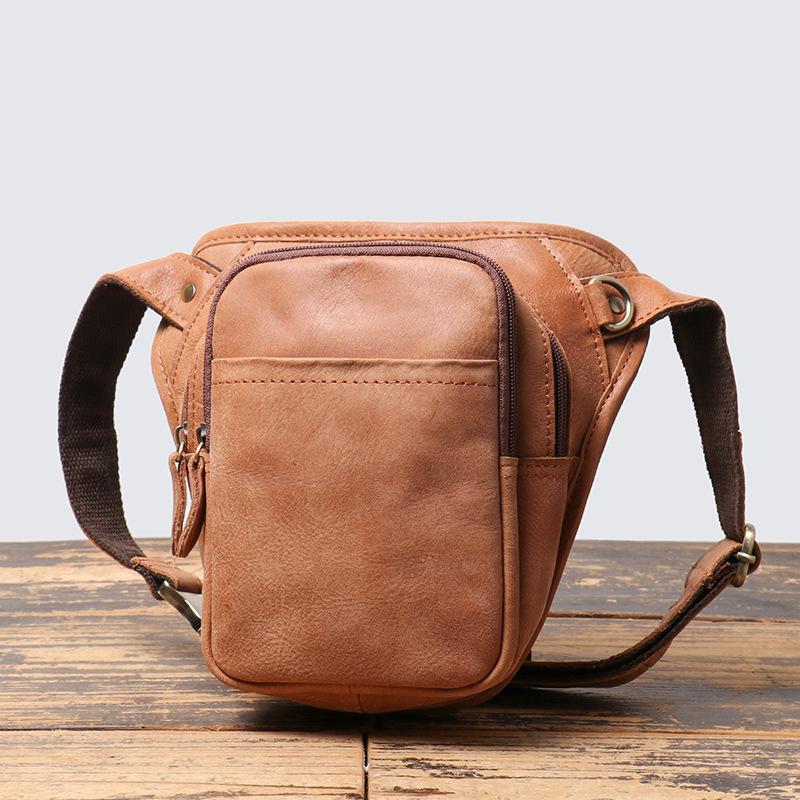 Retro Men S Genuine Leather Fanny Pack, Frosted Leather, Shoulder Crossbody Small Backpack, Multi-Functional Cowhide Mobile Phone Bag.