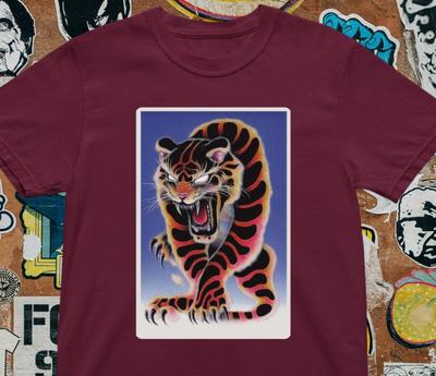 Vintage Tiger Tattoo T-Shirt - Japanese Old School Panther Style Tee, Retro Wild