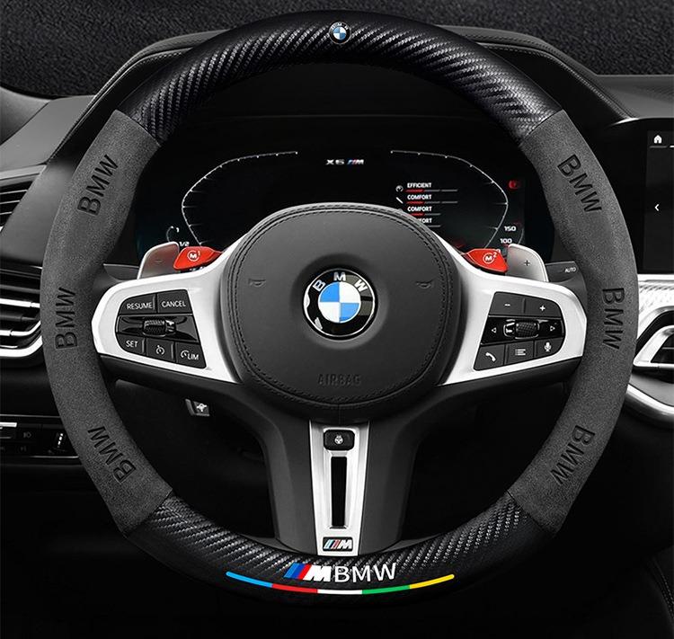 For BMW E46 E90 E39 E60 E36 E30 E61 E91 E92 E87 F10 F20 F30 Car Anti-Slip Suede Carbon Fiber Steering Wheel Cover Auto Accessory