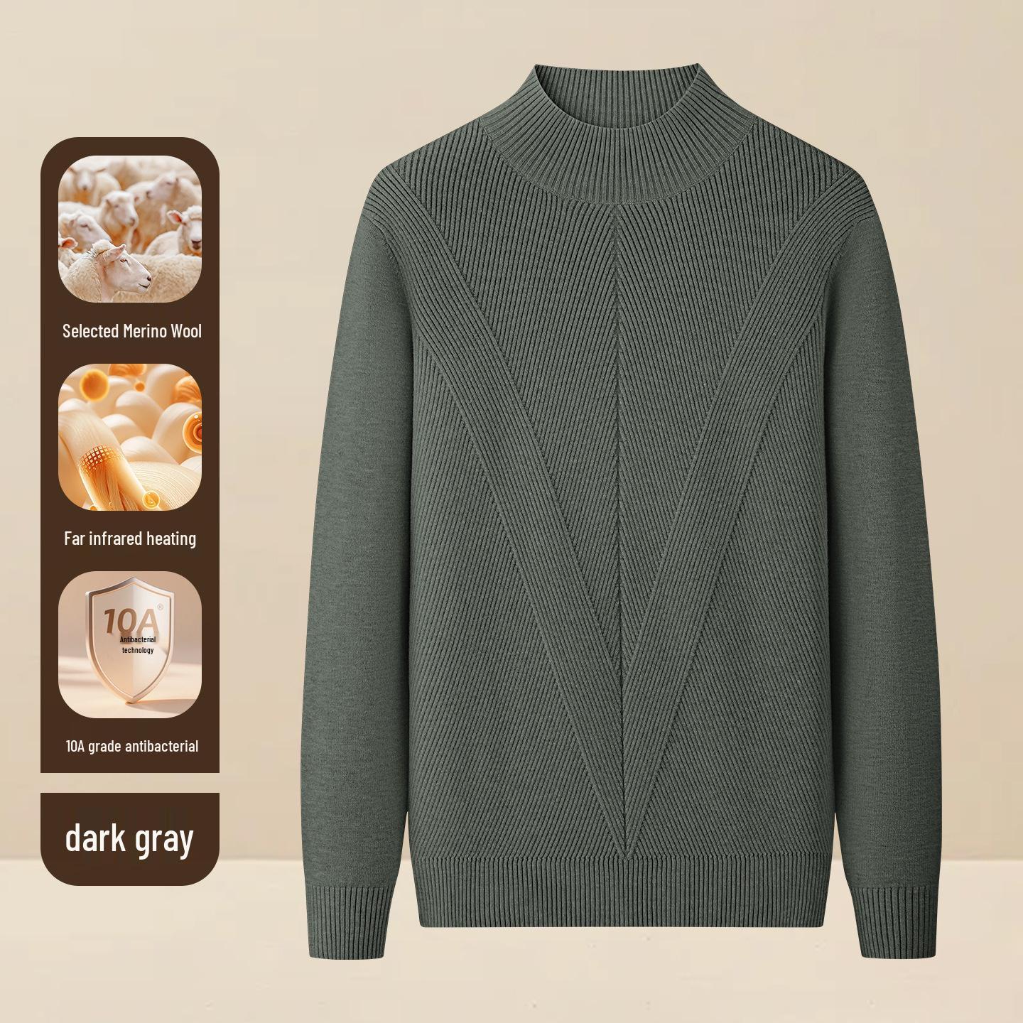 

Men s Wool Modal Knitwear: Half-High Neck Textured Base Layer for Autumn/Winter 2026 2XL темно-сірий