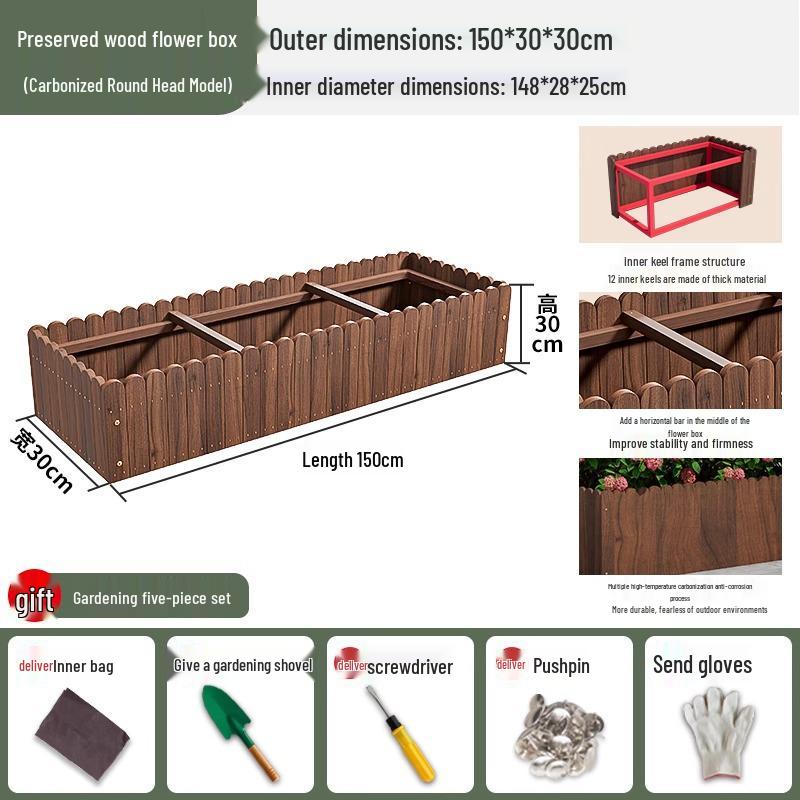 Carbonized Wood Outdoor Planter Box – Antiseptic Rectangular Flower Trough for Home, Courtyard, or Balcony.