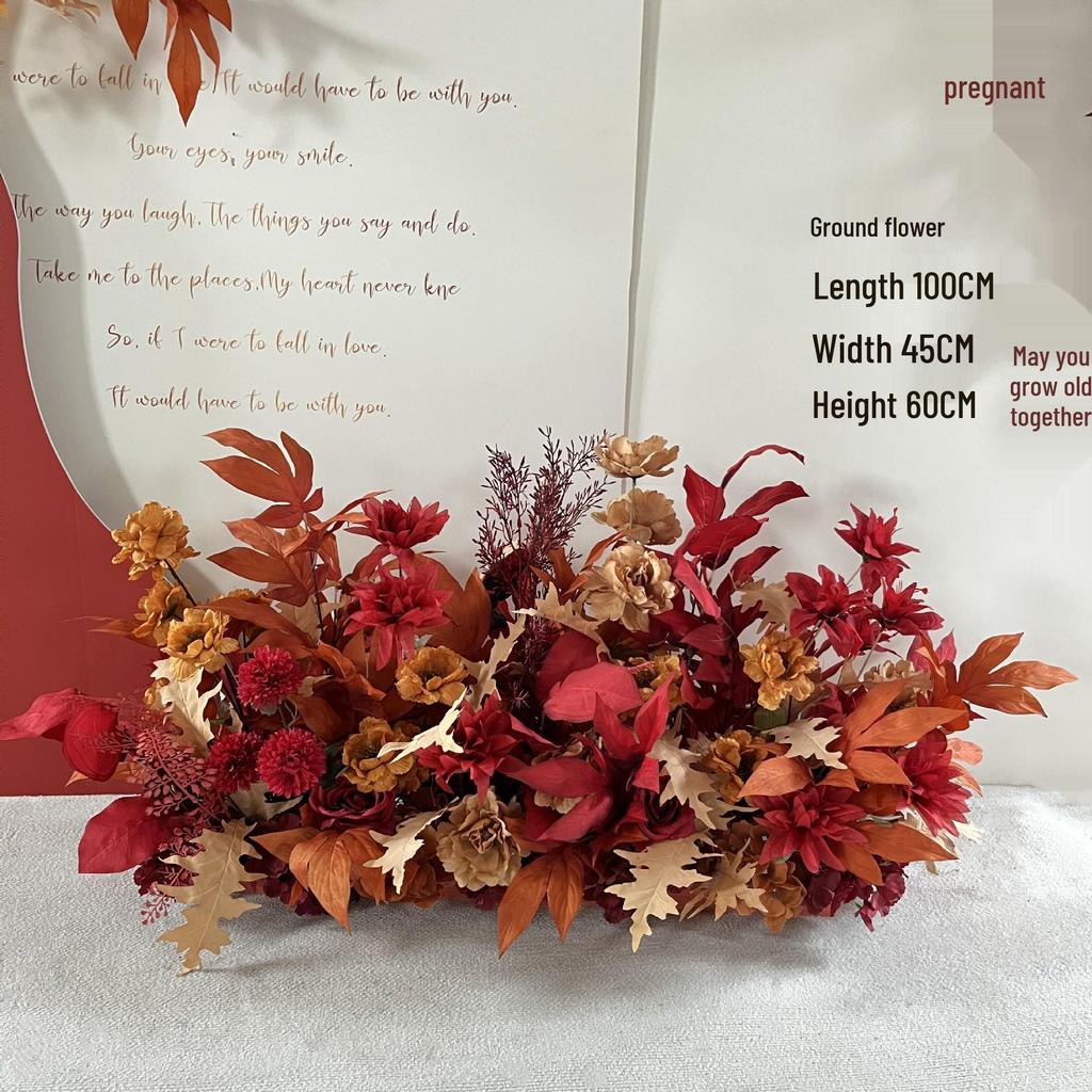 Silk Red Flower Aisle Runner & Floral Background for Chinese Wedding Engagement