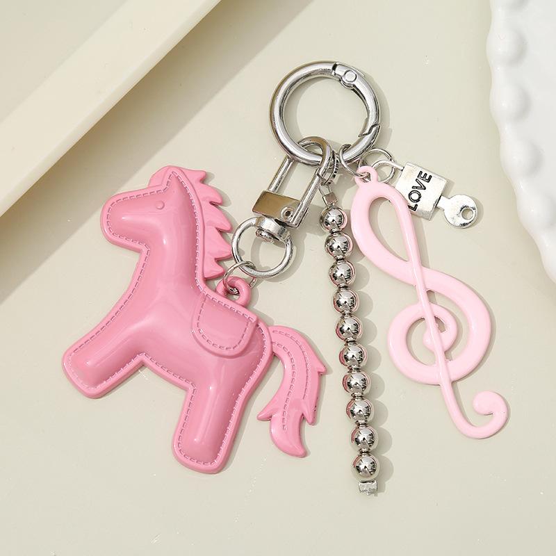 Cute Colorful Pony Musical Note Bead Pendant Keychain Creative Horses Baked Paint Alloy Backpack Decoration Pendant Accessories