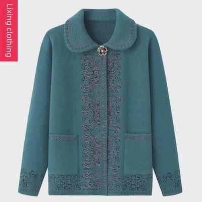 Orta Yaşlı ve Yaşlı Kadınlar için Yaka Kazak Kısa Kaban - Kristal Kadife, İlkbahar & Sonbahar Modası