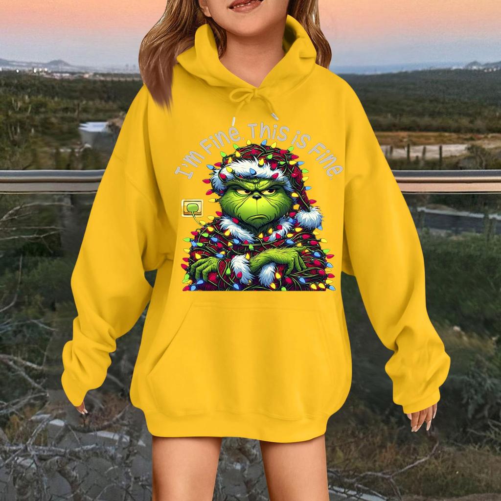 Dětská módní ležérní mikina s dlouhým rukávem, volná, s vánočním potiskem, pulovr s kapucí