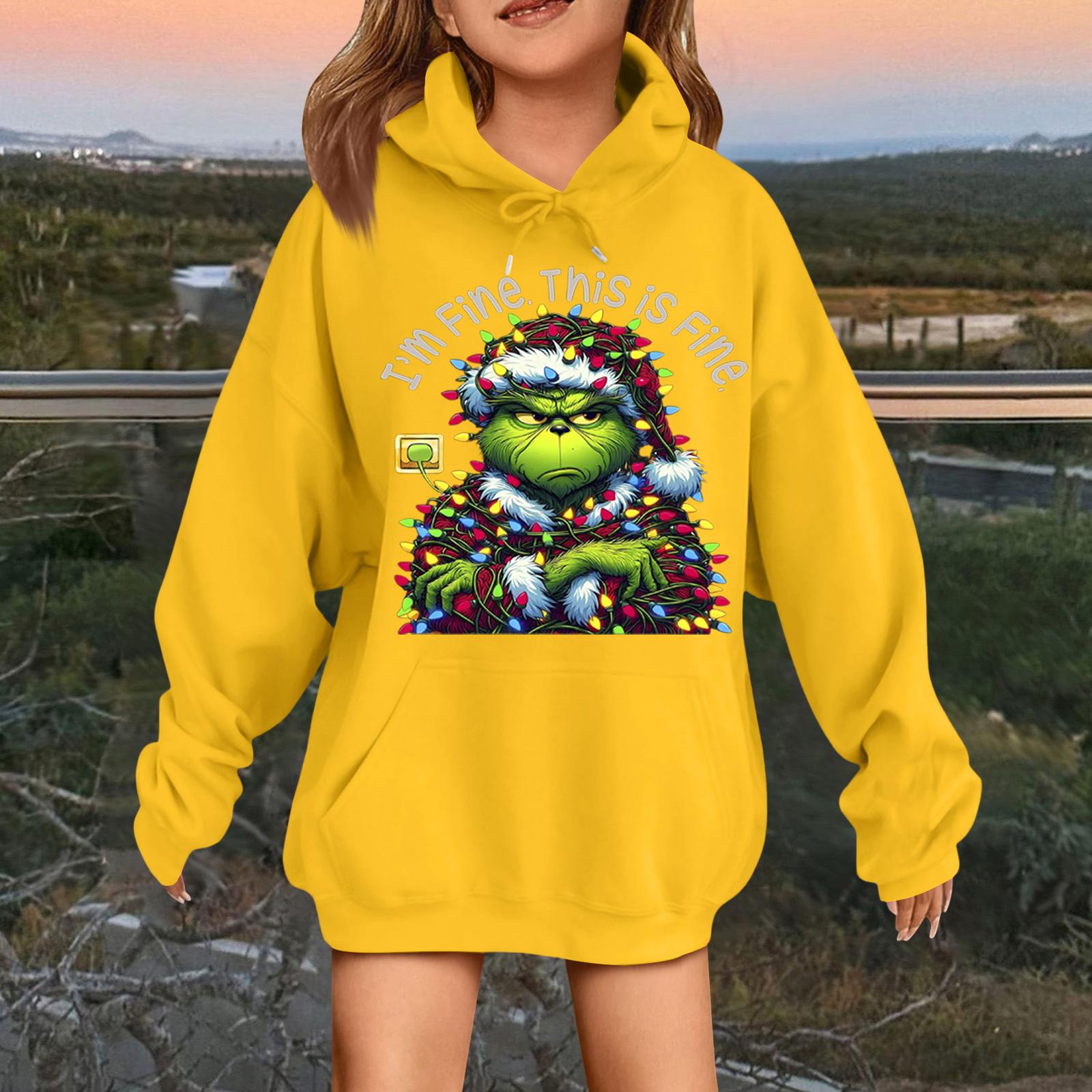 

Детская модная повседневная толстовка с капюшоном свободного кроя с длинными рукавами и рождественским принтом 120