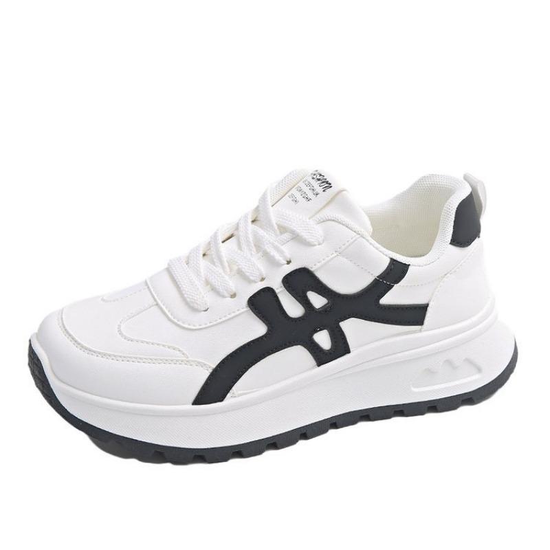 Löpningsskor i collegestil med gummisula, damnyhet, mångsidiga små vita skor för streetstyle, studentplattformssportskor