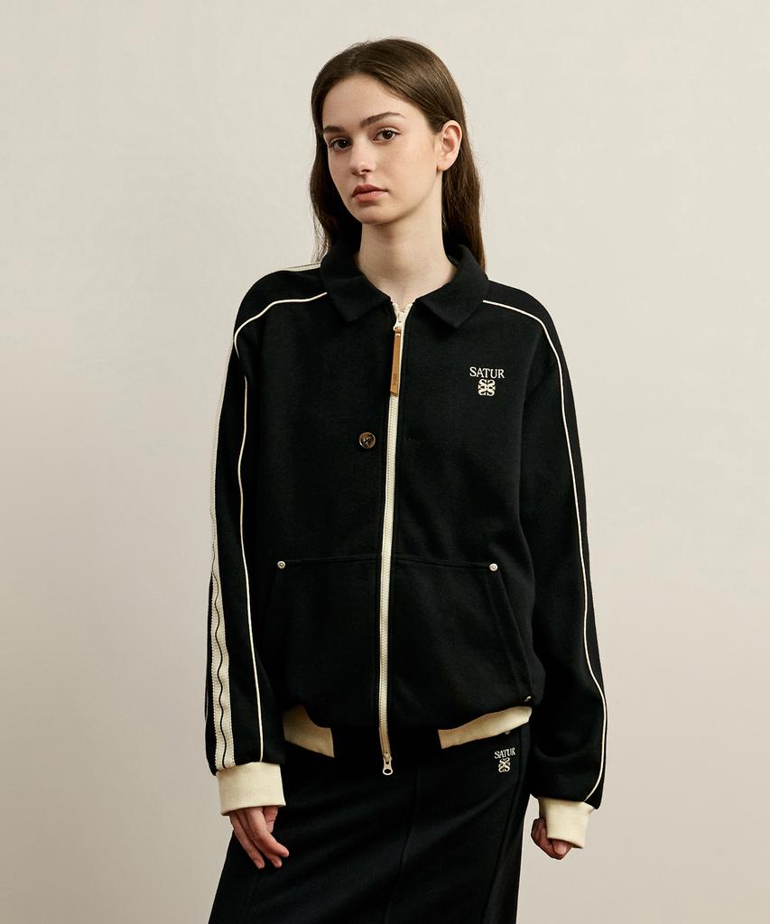 SATUR Rawton Piping Collar Track Zip-Up Jacket Black