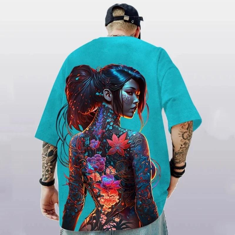 Men's T-Shirt Summer Fashion Anime Character Tee 3D Sexy Beauty Print Street Trend Top Loose Oversized Short Sleeve T Shirt