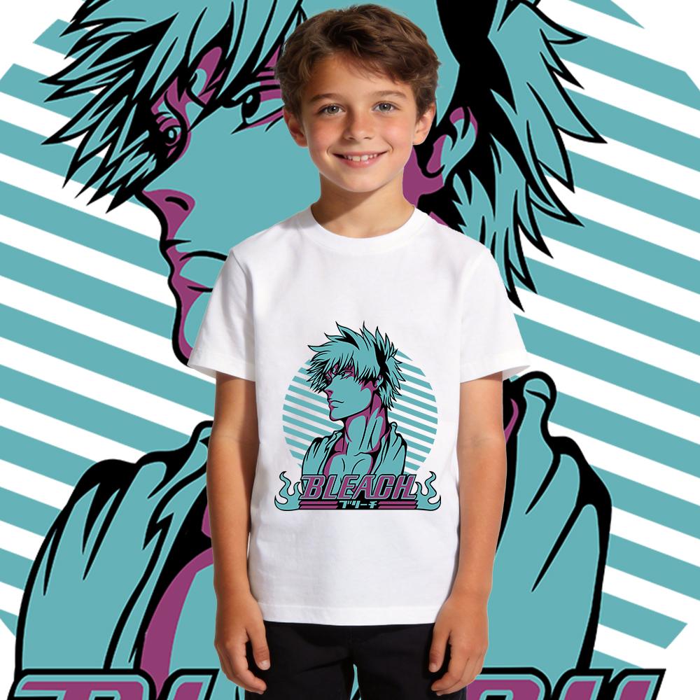 Boys Girls Cotton T Shirt Bleach Ichigo Anime Print Casual Summer Short Sleeve Top Kids Clothing Children