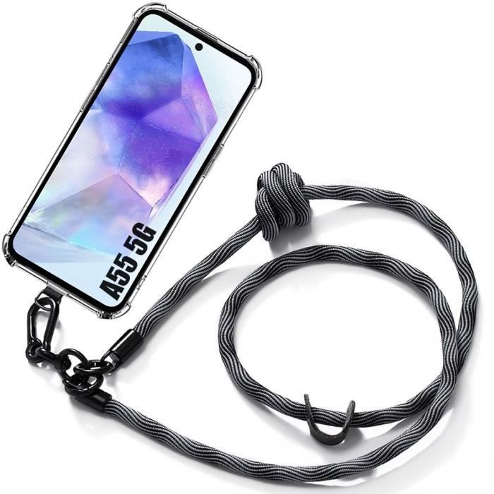 Coque de protection - BOOLING - pour Samsung Galaxy A55 5G - Silicone transparent - Antichoc - Bandoulière amovible