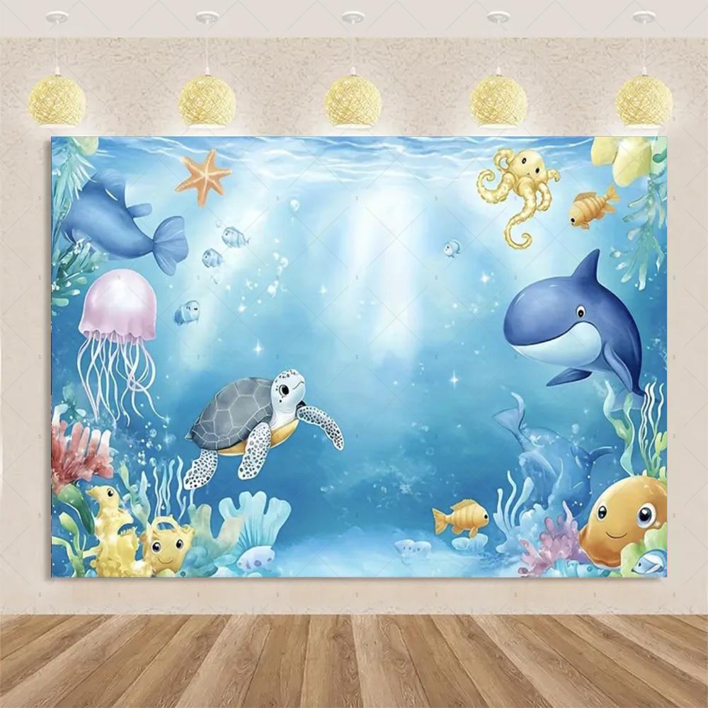 Marine Life Exploration Ocean Theme Series Birthday Party Decoration Background Cloth Gift Underwater Banner Photography Studio