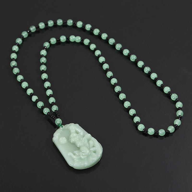 Light Green Imitation Hetian Jade Zodiac Pendant Necklace