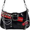 Punk Shoulder Bag Black Red Decor French Stick Handbag Fashion Star Rivet Underarm Bag  Commute