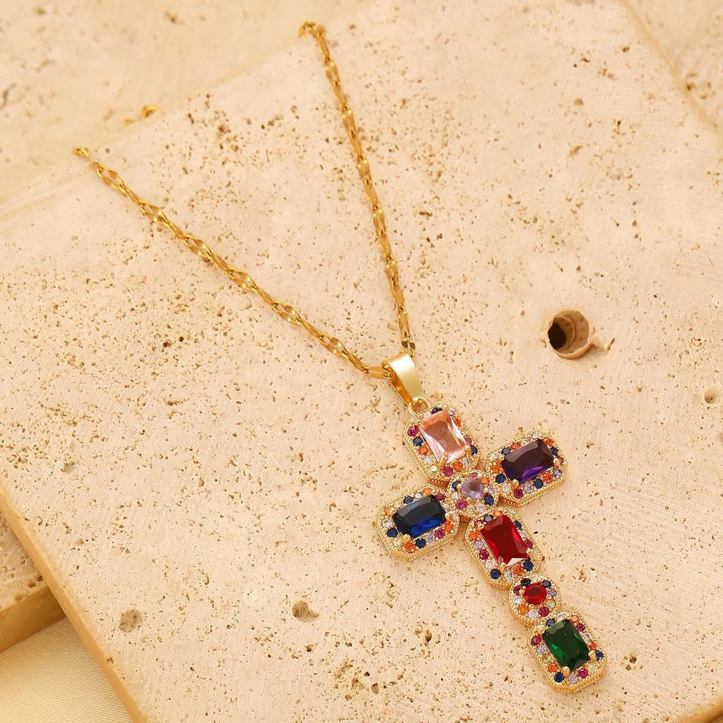 2026 Prosty Naszyjnik z Zawieszką Krzyżykiem Hydrauliczna Stal Nierdzewna Męski i Damski Taki Sam Naszyjnik Platerowany 18k Złotem Biżuteria Hurtowa