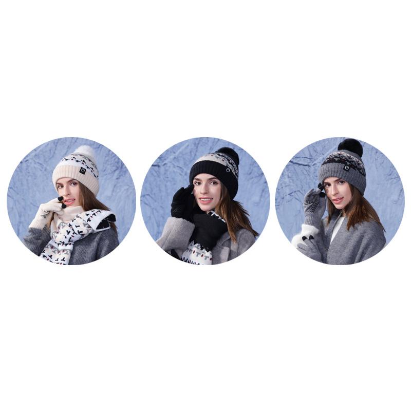 Vinterhatt Mössa Halsduk Tre-delat Set Dam Sammet Öronskydd Köldtålig Varm Mössa Utomhus Stickad Ullmössa