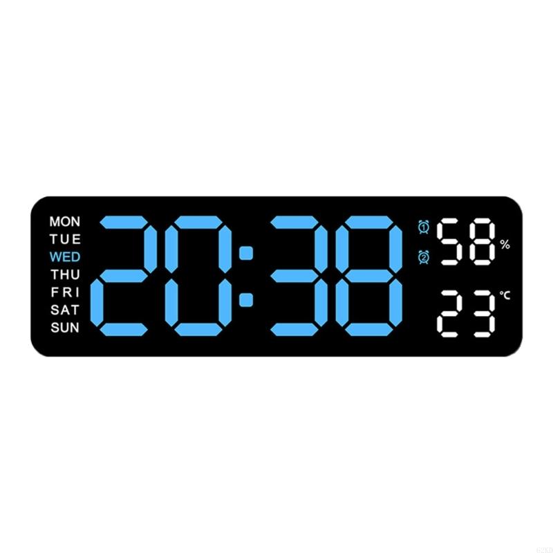 62KD Large Digital Wall Clock 9Inch LED Alarm Clock Big Screen Calendar Temperature