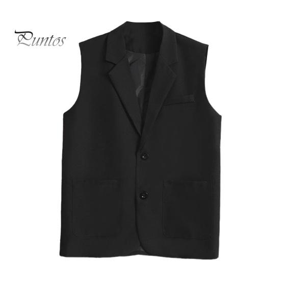 Men Suit Vest Lapel Sleeveless Two-Button Placket Business Waistcoat with Side Pockets Solid Color Casual Vest Coat