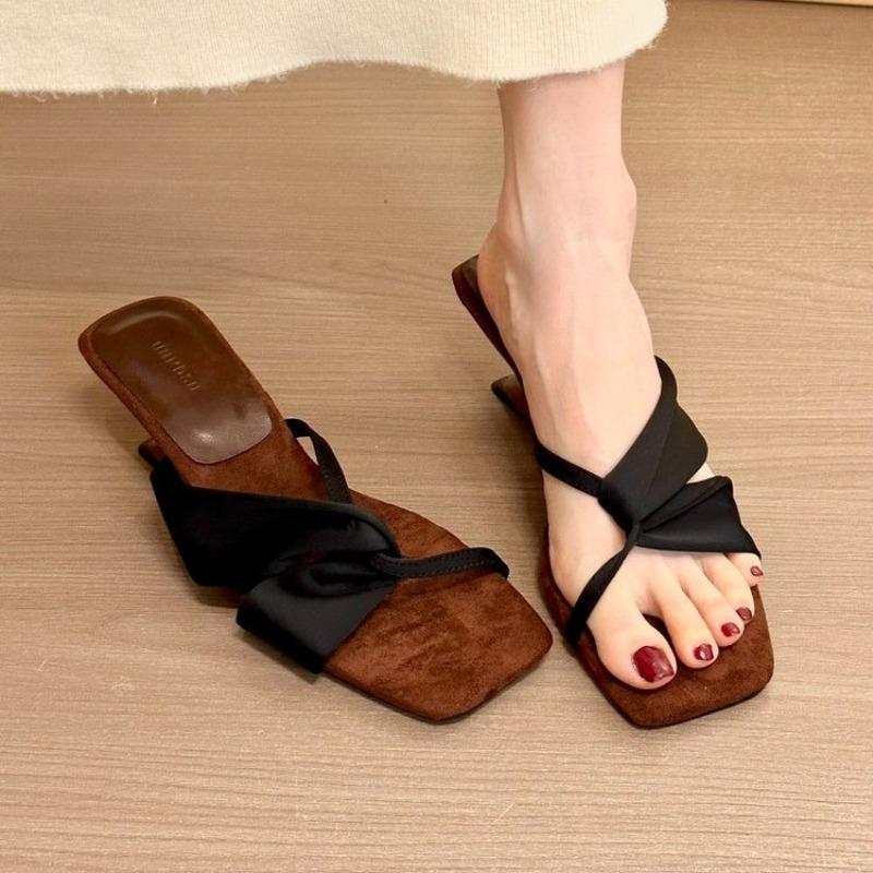 

Fashion Summer New Style Fashionable Simple Ladies Slippers Dew Feet High Heels Solid Color Comfortable Casual Slippers Fashion Slippers 35