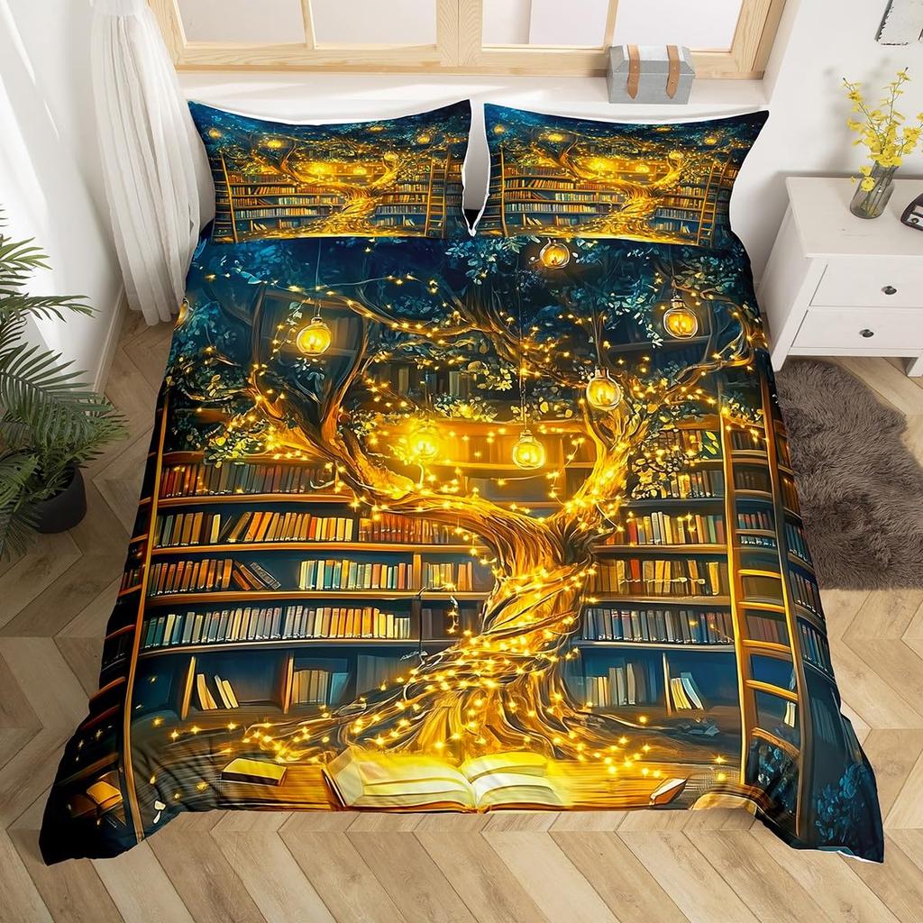 Library Duvet Cover Sets For Teens Queen King Twin Size Lightweight Down Room Decor 2 Pillowcases And 1 Duvet Cover No Comforter